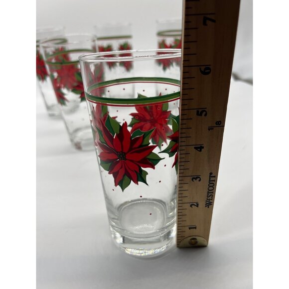 Vintage Libby Christmas Poinsettia Drinking Glasses Set of 5 Holiday Water Glass - Picture 9 of 9